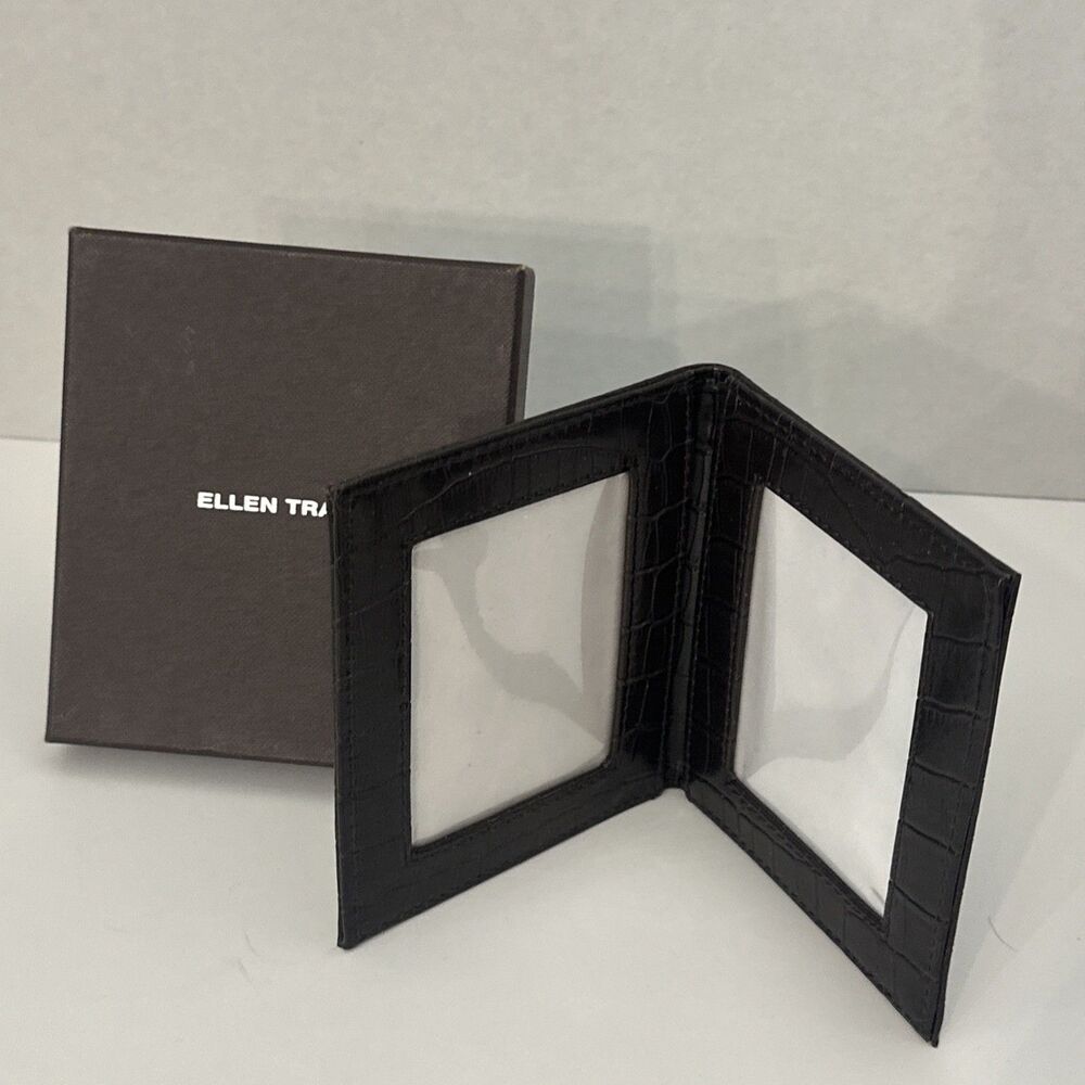 Ellen Tracy Chocolate Brown Crocodile Embossed Leather Bifold Photo Frame
